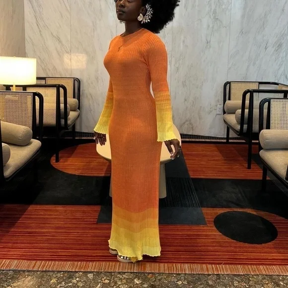 Women's Long Sleeve Open Back Maxi Dress - Future Collective Orange Ombre - Picture 10 of 14